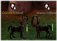 Grymax Iceblood and Warrax Iceblood under the skull of the UDL, Mourning, October 2003. On Mourning, Warrax rode as Dreaded Skunk.