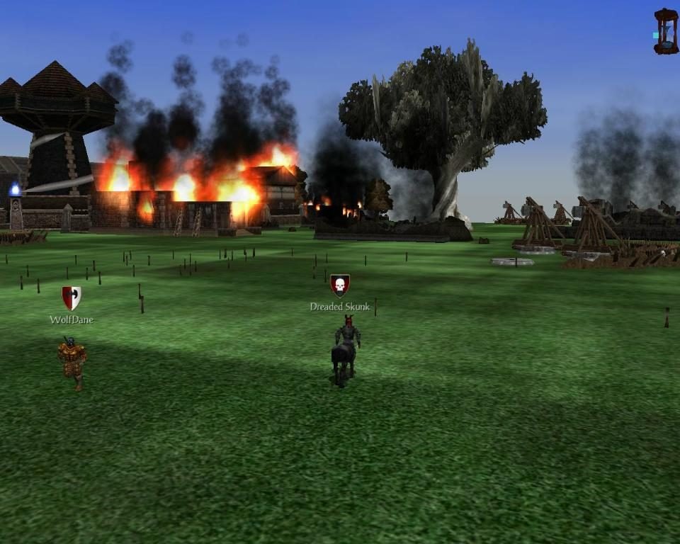 Total destruction. Dreaded Skunk rides away as Cornerstone burns under the catapults.